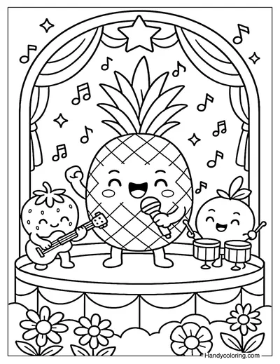 Pineapple Music Concert Coloring Page