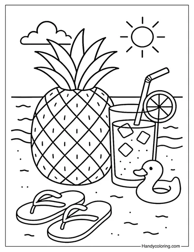 Pineapple on the Beach Coloring Page