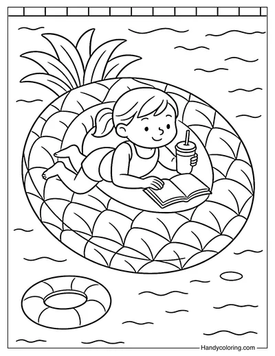 Pineapple Pool Chill Coloring Page