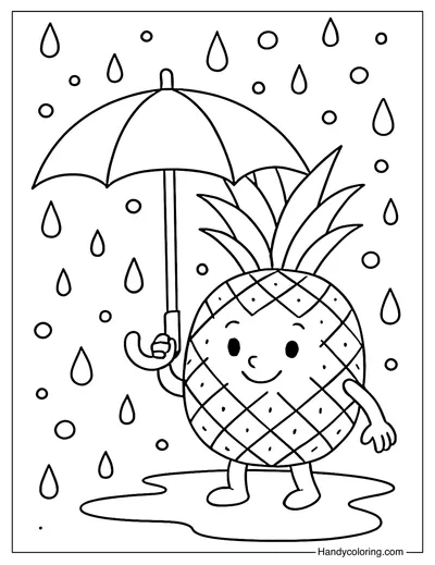 Pineapple Rain Shower Coloring Page