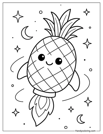 Pineapple Rocket Ship Coloring Page