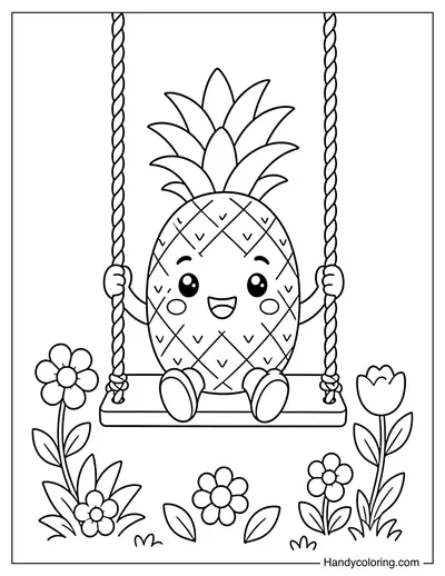 Pineapple Sitting on a Swing in the Garden