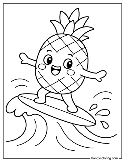 Pineapple Surfing on Surfboard