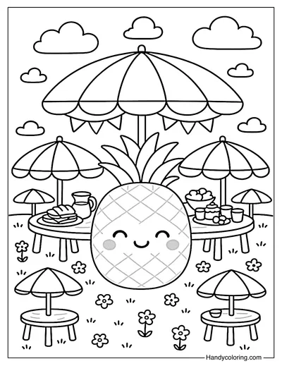 Pineapple Umbrella Party Coloring Page
