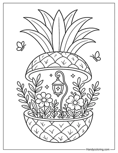 Pineapple with Secret Garden Coloring Page