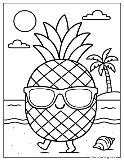 Pineapple with Sunglasses Coloring Page