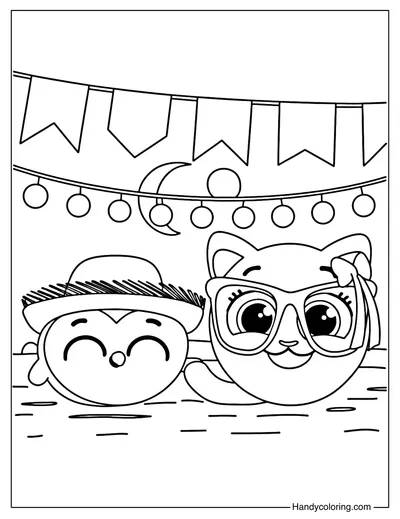 Pipi and Sophie in Party Coloring Page