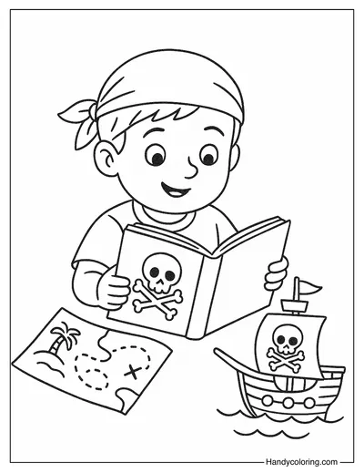 Pirate Reading Adventure Coloring Page
