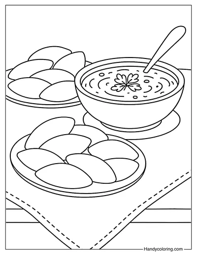 Pirozhki and Borscht Meal Coloring Page