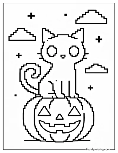 Pixel Black Cat Coloring Page