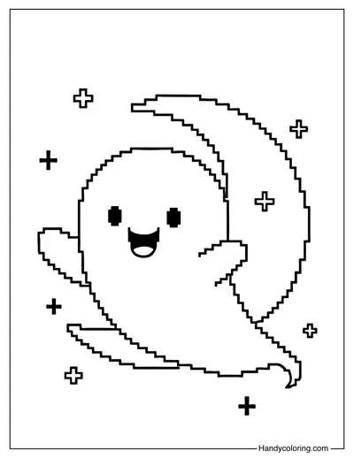 Pixel Ghost Coloring Page
