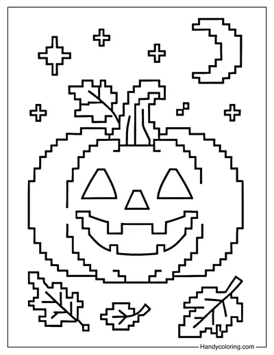 Pixel Halloween Pumpkin Coloring Page