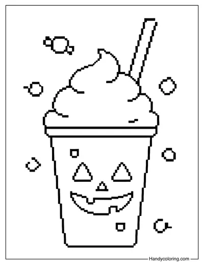 Pixel Pumpkin Cup Drink Coloring Page
