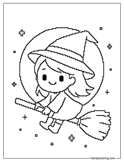 Pixel Witch Coloring Page