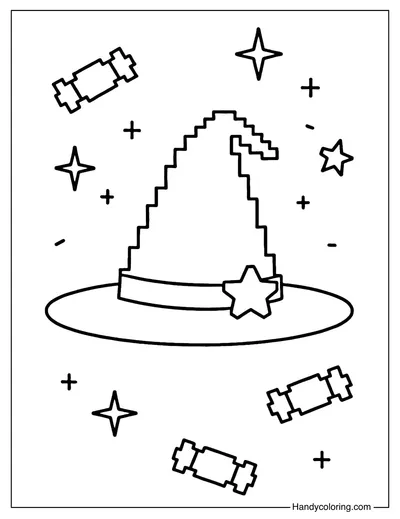 Pixel Witch Hat Coloring Page