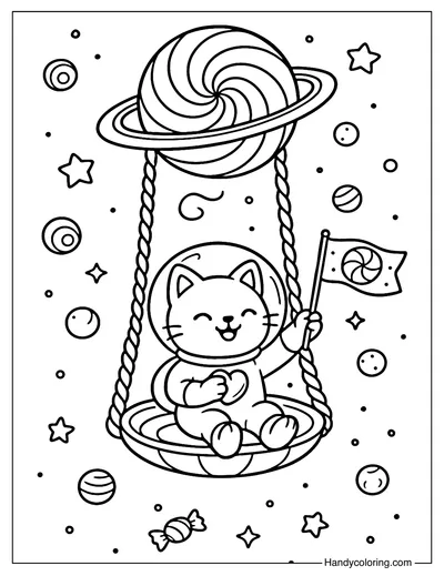 Planet Lollipop Swing Coloring Page