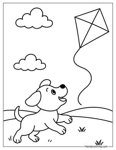 Playful Dog and Kite Coloring Page