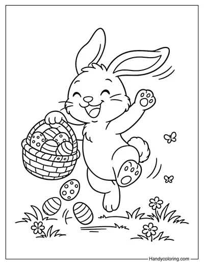 Playful Easter Bunny Jumping with Basket