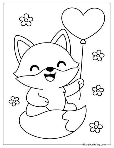 Playful Fox with Balloon Coloring Page