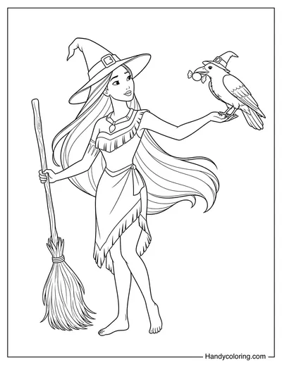Pocahontas with Halloween Raven