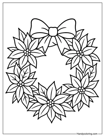 Poinsettia Blossom Wreath Coloring Page