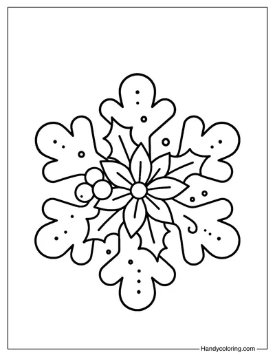 Poinsettia Holly Snowflake Cookie Coloring Page