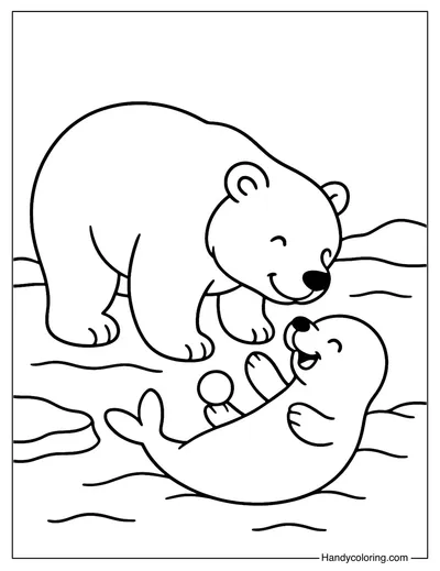 Polar Bear and Seal Coloring Page