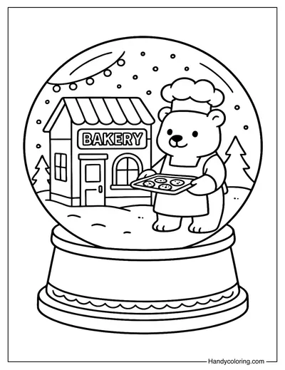 Polar Bear Bakery Snow Globe Coloring Page