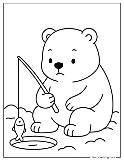Polar Bear Fishing Coloring Page