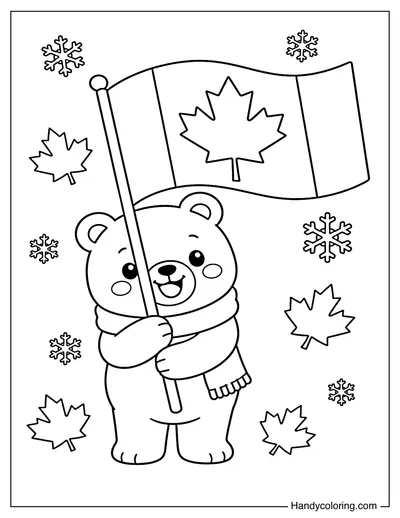 Polar Bear Holding Canada Flag