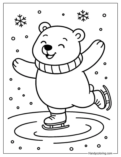 Polar Bear Ice Skating Coloring Page