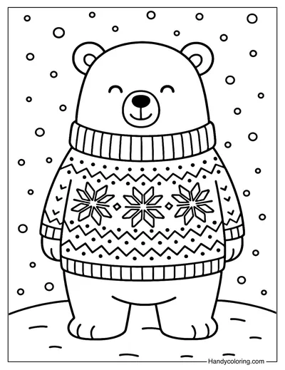 Polar Bear in Sweater Coloring Page