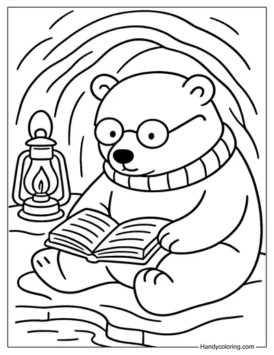 Polar Bear Reading Coloring Page