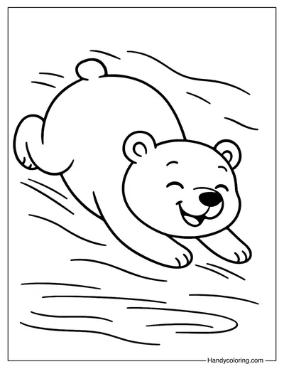 Polar Bear Sliding on Ice Coloring Page