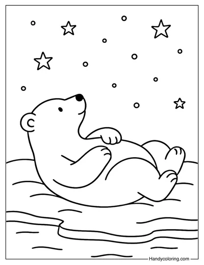 Polar Bear Stargazing Coloring Page