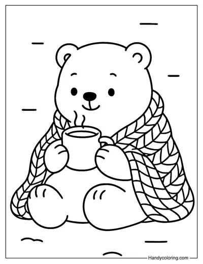 Polar Bear with Hot Cocoa Coloring Page
