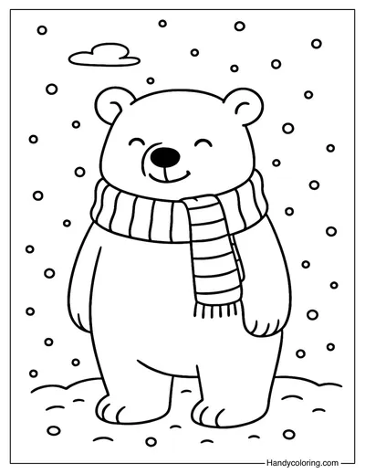 Polar Bear with Scarf Coloring Page
