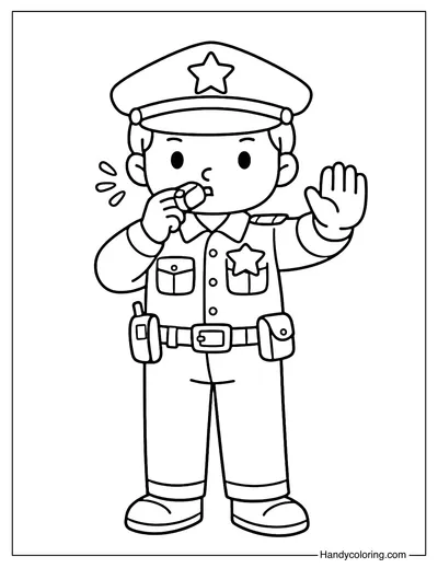 Police Officer Blowing Whistle to Stop Someone