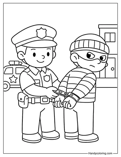 Police Officer Handcuffing a Thief