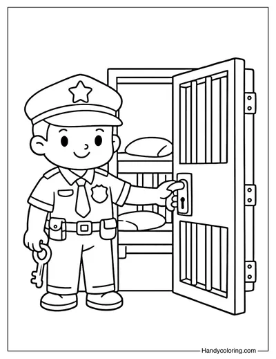 Police Officer Opening a Jail Door