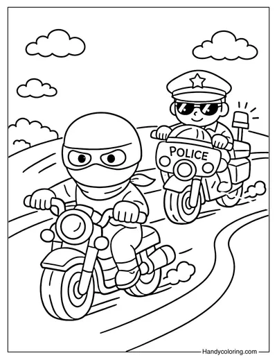 Police Officer Riding Motorcycle Chase Criminals
