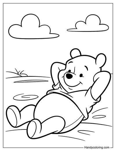 Pooh Lying on His Back Looking Happy