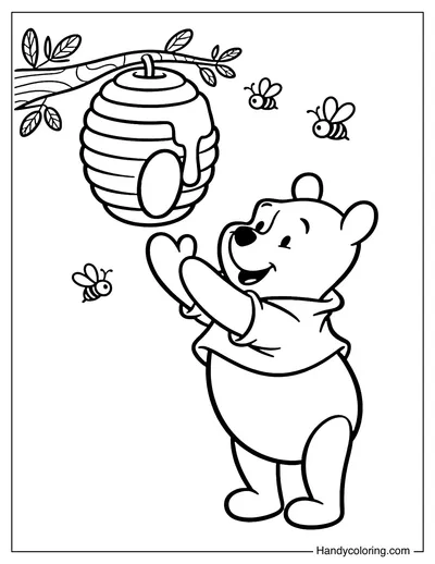 Pooh Reaching for Honey from a Tree