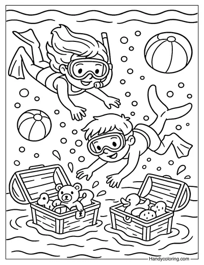 Pool Toy Treasure Hunt Coloring Page