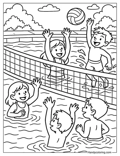 Pool Volleyball Challenge Coloring Page