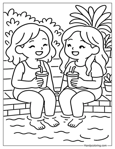 Poolside Chat Coloring Page