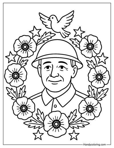 Poppy Star Soldier Wreath Coloring Page