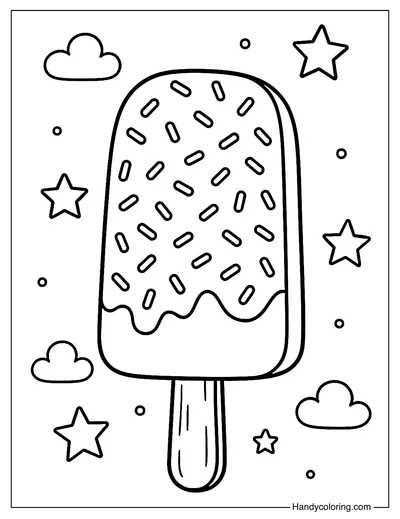 Popsicle with Stars and Sprinkles Coloring Page