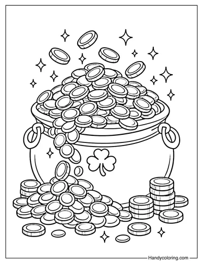 Pot of Gold Coins Coloring Page