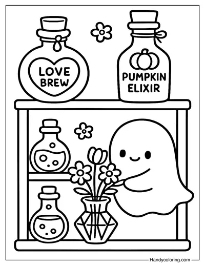 Potion Shelf Coloring Page